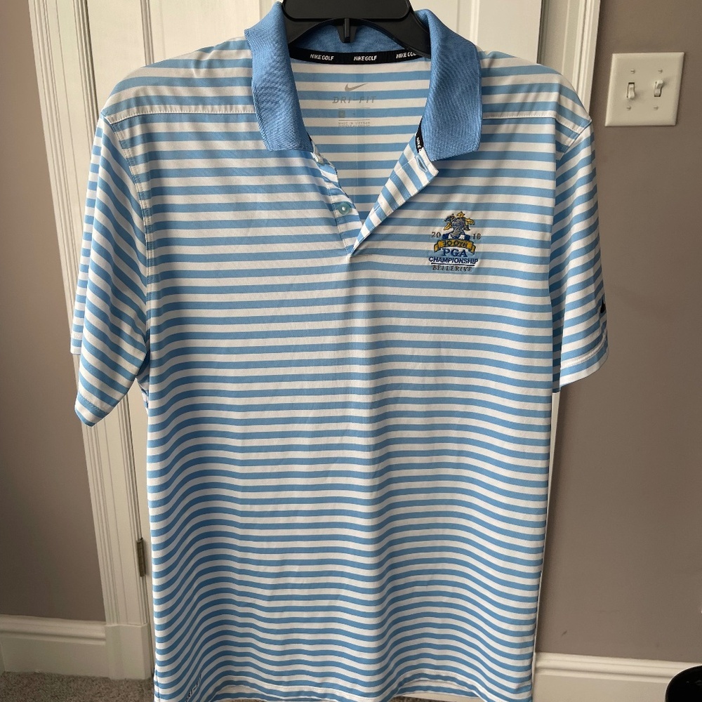A2 - #117 Blue & White Striped Nike PGA Championship SS Golf Shirt, Size M